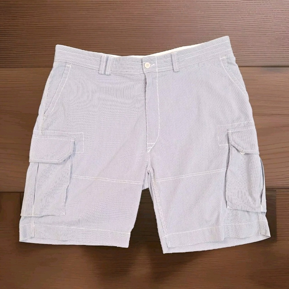 Polo Ralph Lauren Mens Blue White Seersucker Striped Cargo Shorts Size 44L